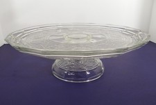 Anchor Hocking AVALON Glass Cake Plate Stand Beveled Rim Embossed Floral