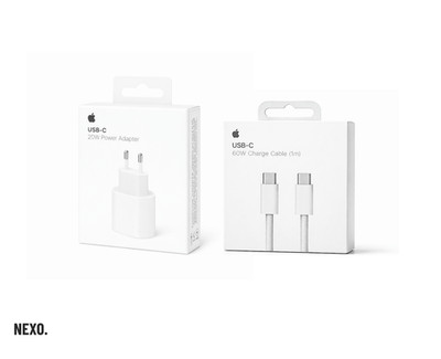 Genuine Apple 20W USB-C Adapter + USB-C Cable 1m iPhone 17 16 15 iPad Bundle