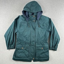 Vintage London Fog Jacket Mens L Green Hooded Parka Plaid Lined Full Zip