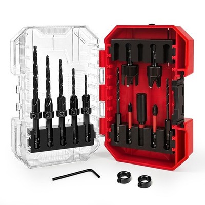 Countersink Drill Bits, 15 PCS Adjustable Tapered HSS Drill Bit Set for Woodw...