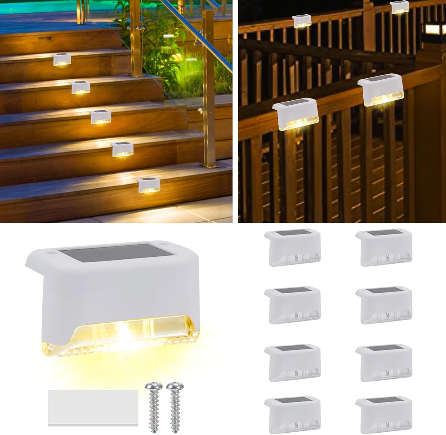 8 Pack Solar Deck Lights Outdoor Small Waterproof LED Step Lamp outside Decorati