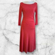 Lauren Ralph Lauren Sz L Ruched Stretch Jersey Fit & Flare Coral Pink Midi Dress