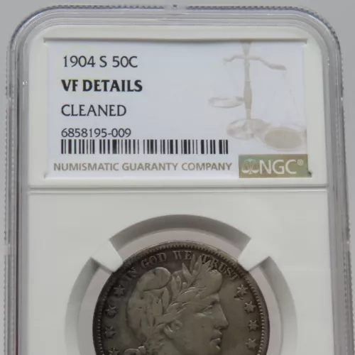 1904 S BARBER HALF DOLLAR - NGC VF DETAILS CLEANED - F#5009