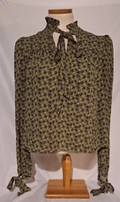 Love Whit by Whitney Port Green Floral V-Neck Long Sleeve Tie Blouse Size 2