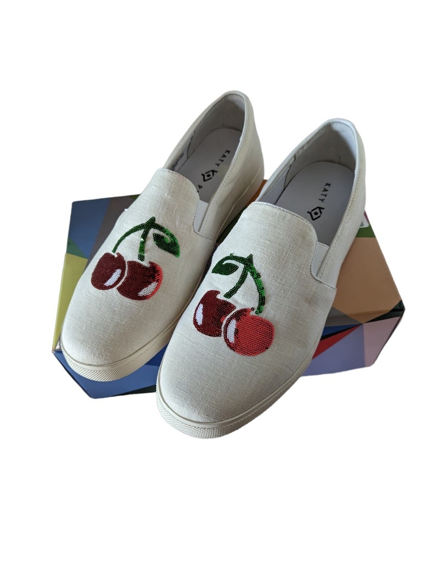 NEW Katy Perry The Kerry Sequin Applique Cherry Canvas Slip On Sneakers  Size 11