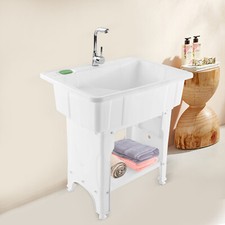 Freestanding Utility Sink Laundry Tub /Floor Mount Single Faucet Wash Bowl Basin