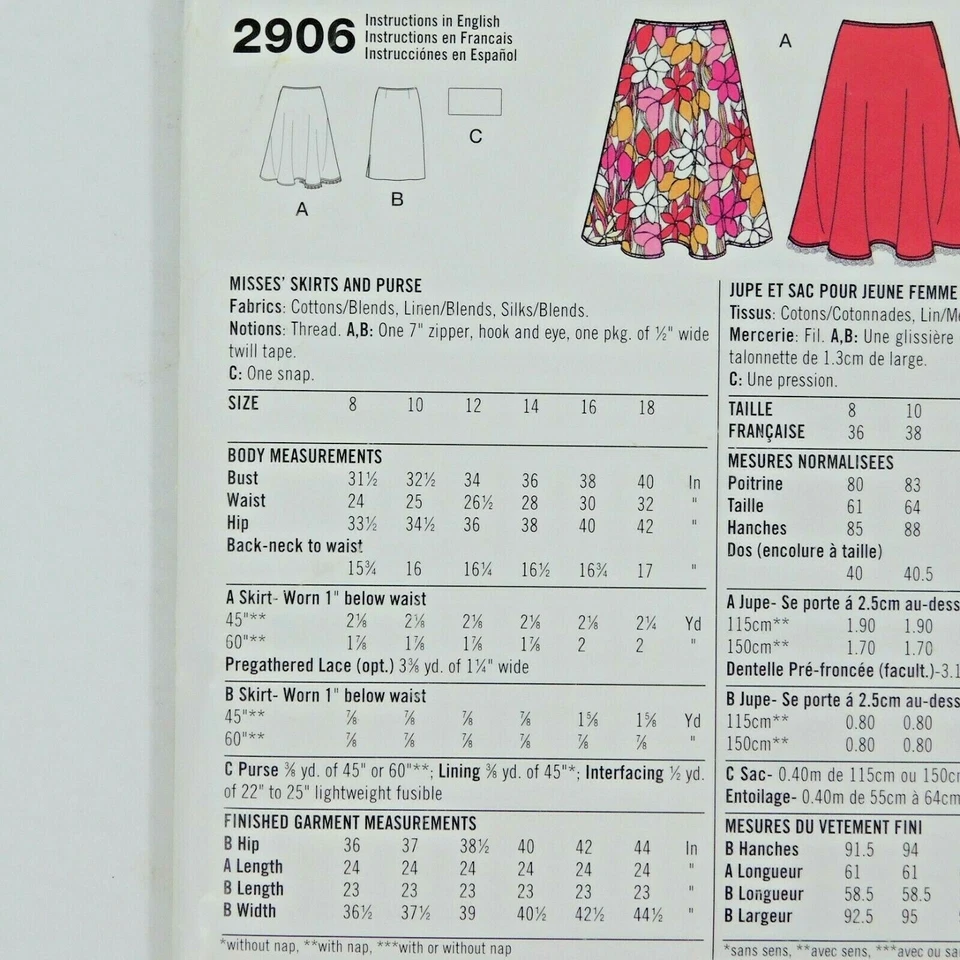 Simplicity 2906 Misses Skirts Purse Sewing Pattern Size 8-18 Uncut Aline Straigh - Image 3 of 4