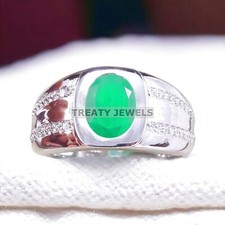 Emerald Oval Cut Gemstone With 925 Sterling Silver Ring For Men's A289