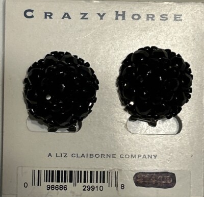 Vintage Crazy Horse Clip On Earrings By Liz Claiborne Black Beads 