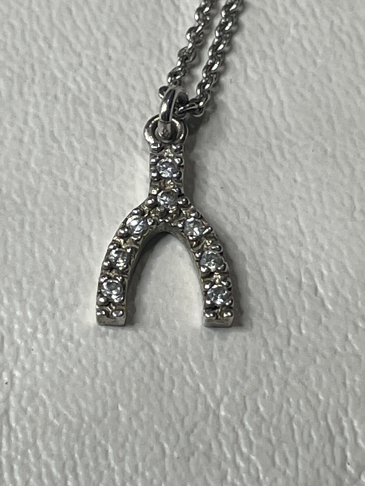 FAS 925 STERLING SILVER CZ WISHBONE NECKLACE 20" WISHES DO COME TRUE