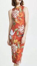 Alice + Olivia Delora Greenwich Garden Floral Midi Dress Stretch Size 2 NWOT
