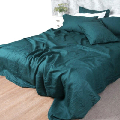 Bedding Set 4 Pcs Luxury Pure Linen Duvet Cover Flat Sheet 2 Pillow Shames Plain