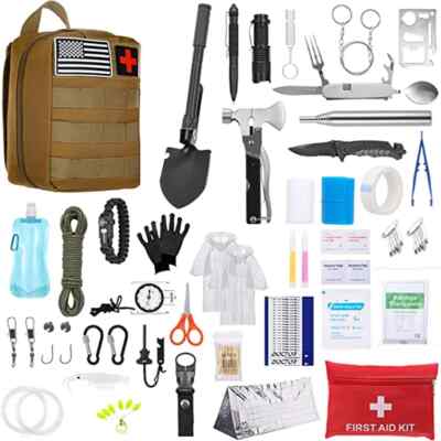 Survival Kit and First Aid Kit, 142Pcs Professional Survival Gear and ...