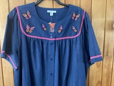 New Go Softly Patio Dress 2X Denim Pockets Snap Front Butterfly