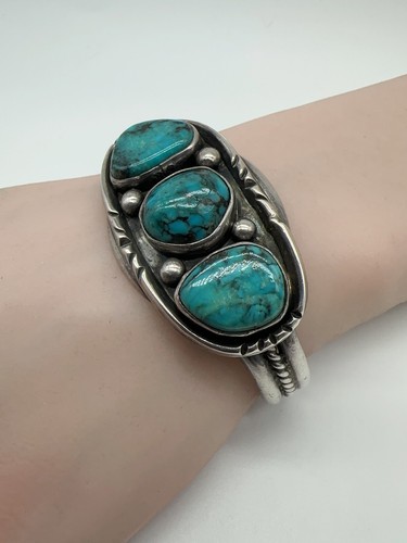 VTG Navajo Native American Sterling Silver Turquoise Cuff Bracelet 43g #pq