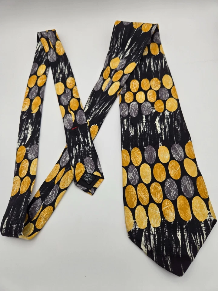 Галстук Bugatti мужской шелк черное золото желтый круг точка узор сделано в США - Изображение 2 из 4