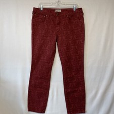 Free People Red Embossed Flower Design Jeans Boho Trendy Size 31 NEW With Tags