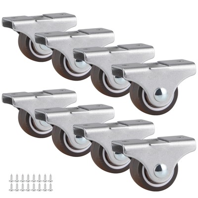 8pack Rigid Caster 1'' Low Profile Caster Wheel Top Plate Fixed Caster For Trundl