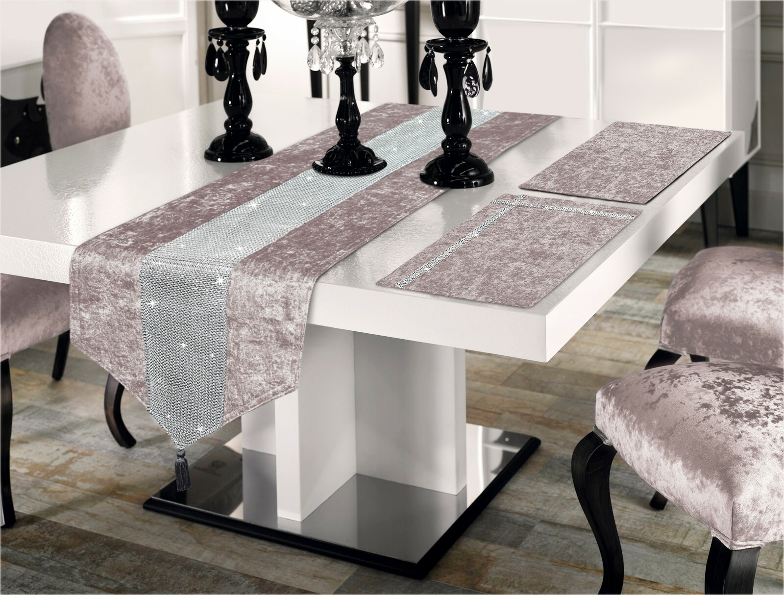 Diamante Table Runner Placemat Crushed Velvet Luxor Table Linen
