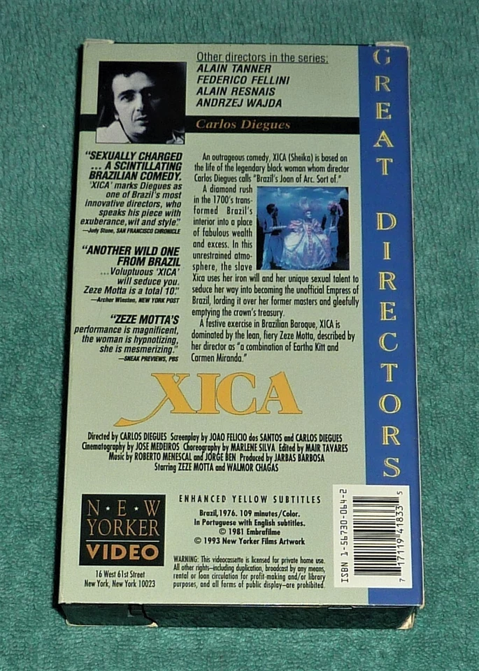 VHS TAPE / XICA by CARLOS DIEGUES (1993) NEW YORK VIDEO - GREAT DIRECTORS - Image 2 of 3