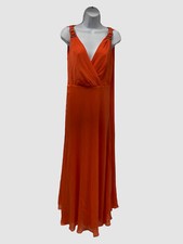 $260 Ralph Lauren Women's Orange Crinkled Georgette Chiffon Gown Dress Size 10