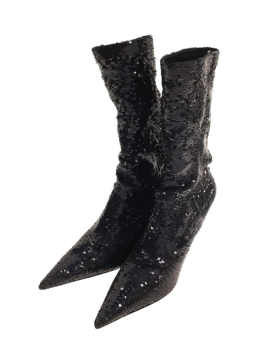 BALENCIAGA Middle Boots Sequins Pin Heel US6 Black Pointed BALENCIAGA Middle Boots Sequins Pin Heel US6 Black Pointed
