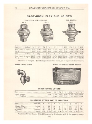 Catalog Page 1918 Baldwin Chandlee Supply Cast Iron Flexible Joints or E 2-Sided