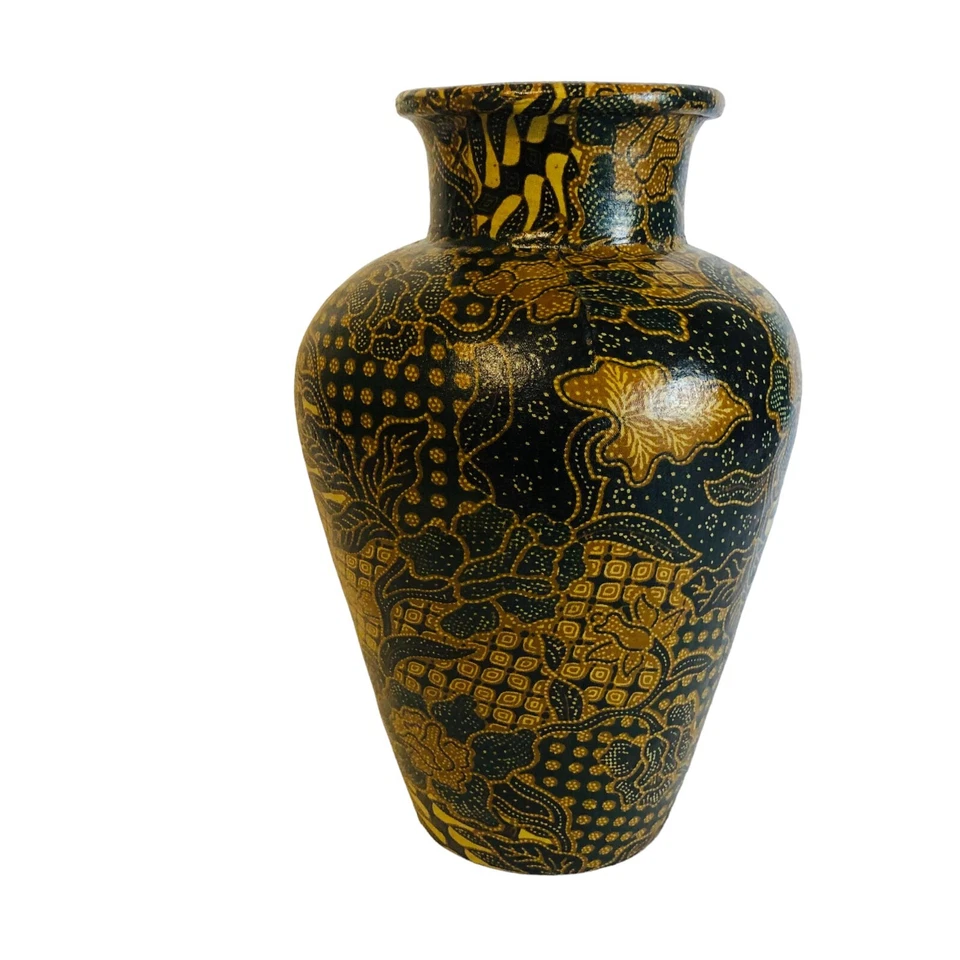 Jarrón de cerámica Batik World Market negro marrón dorado 13,5" H Foto 4 de 4