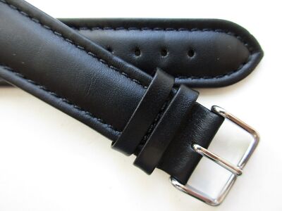 Black sport padded 21 MM soft leather watch band strap