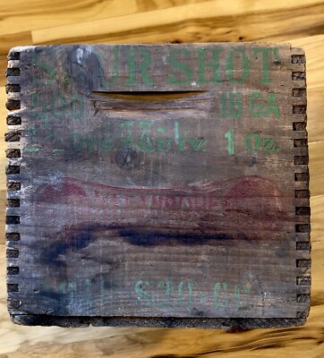 Vintage Remington Shur Shot- Wooden Ammo Box- Waterproof Shells Kleanbore 16 Ga