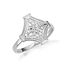 .925 Sterling Silver Flower Filigree Statement Ring