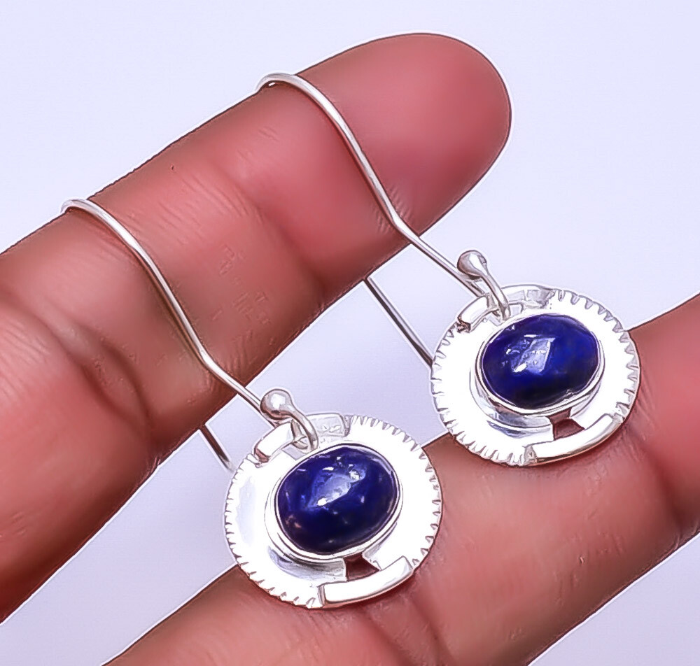 Natural Lapis Lazuli - Afghanistan Handmade 925 Sterling Silver Earring 1.72
