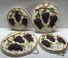 Grape Ceramic 4 PC Stove Burner Cover / Wall Decor Set