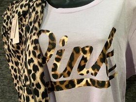 Victoria's Secret Pink Leopard Campus Tee Shirt + Ankle Leggings Set M 12 NWT