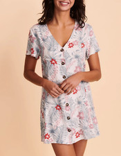 HURLEY WOMEN'S  WHITE MULTI PRINTED SHORT SLEEVE BELIZE BUTTON-UP DRESS Sz S