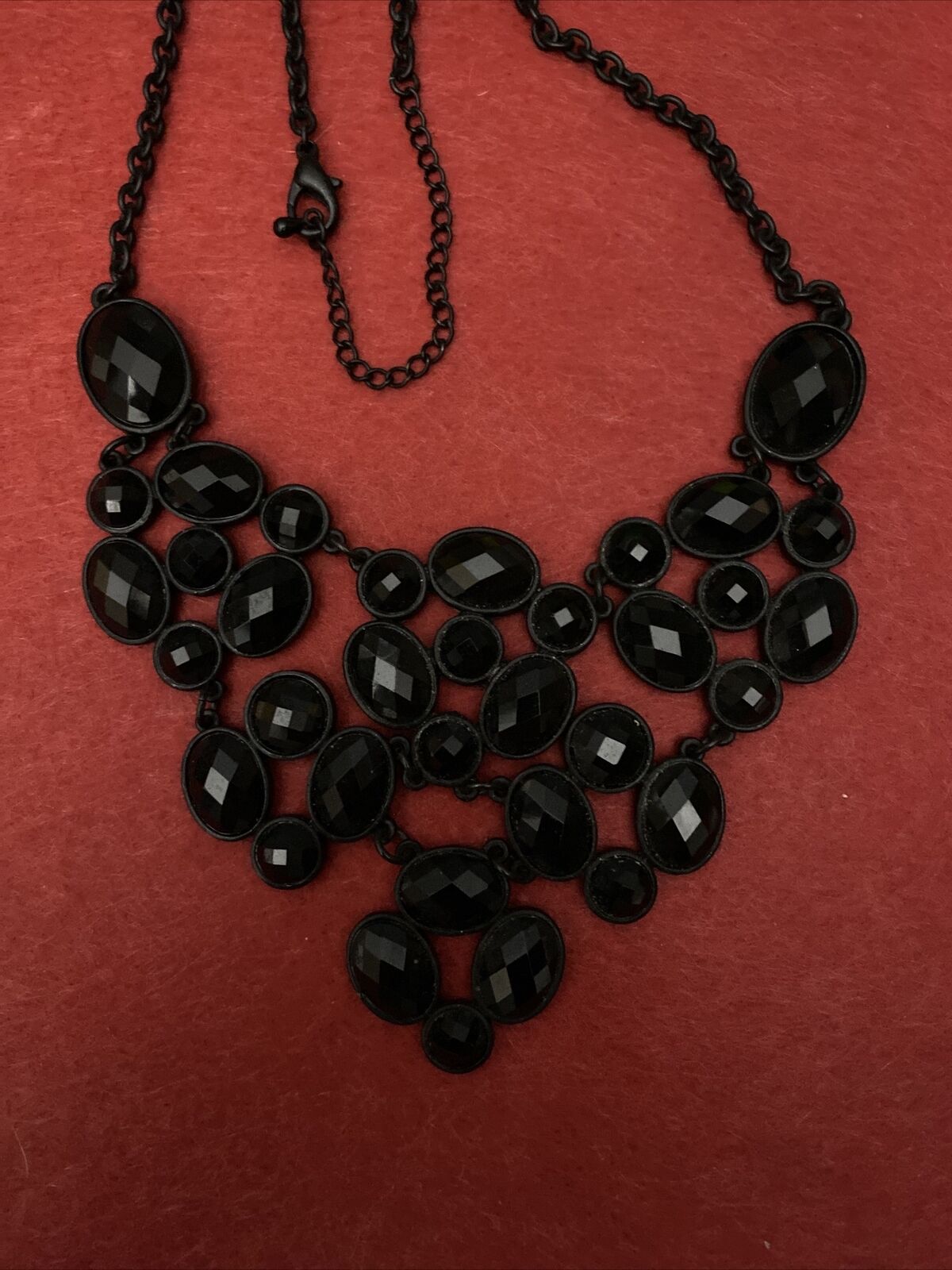 Black Faceted Bib Style Necklace Vintage Estate E… - image 11