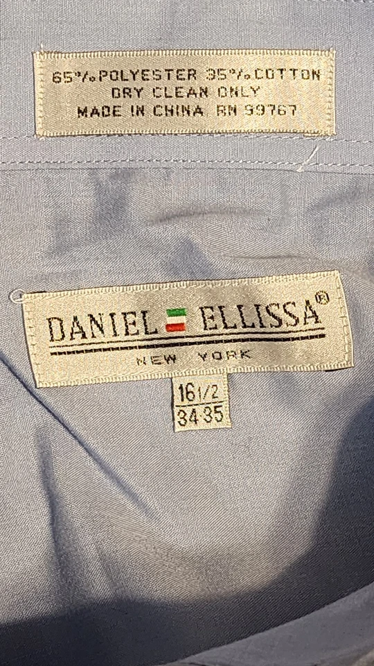 Daniel Ellissa Dress Shirt Mens 16.5 34/35 Blue Solid Longsleeve - Image 4 of 4