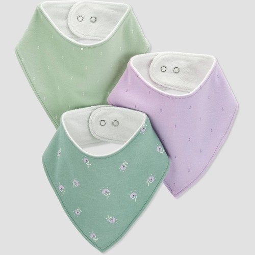 🎀 CARTER’S Bandana Bib Pack of 3 - Floral Dotted Green Lavender * NEW