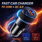 2X 38W Car Phone Charger Dual USB A C PD Metal 12V Cigarette iPhone Charging