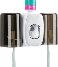 4 Slots Wall Mount Toothbrush Holder with Cover, Self Adhesive Toothbrush Storag