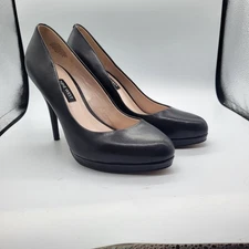 Nine West Pump Kristal Black Leather Platform Womens 7.5 Heels