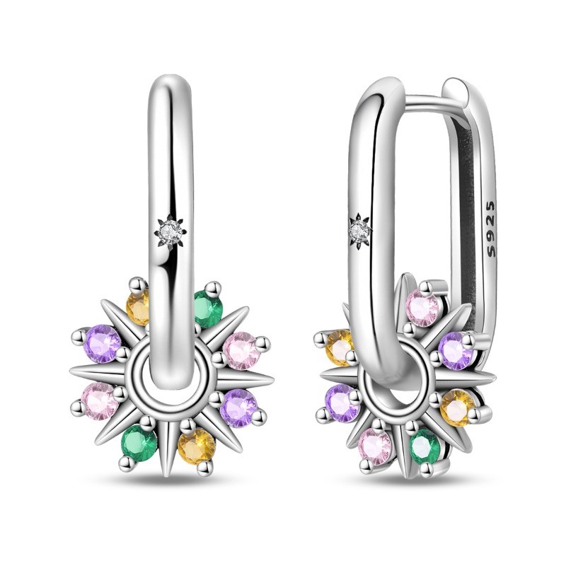 KUNSIR 925 Sterling Silver Minimalist Sun Dangle Square Hoop Earrings For Women