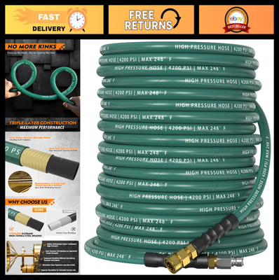 #ad 100ft Pressure Washer Hose 4200 PSI Steel Braided Kink Resistant Quick Conn $167.99