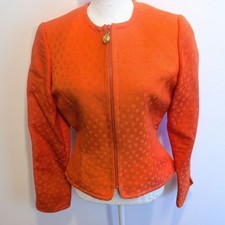 NWT Vintage Christian Dior Orange Polka Dot Jacquard Zip-Front Cropped Jacket