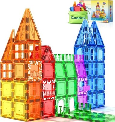 Coodoo 60 PCS Magnetic Building Tiles Kids Toys STEM Magnetic Blocks Sensory Toy