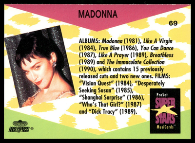 Madonna 1991 Pro Set Super Stars Musicards #69 Trading Card 90's
