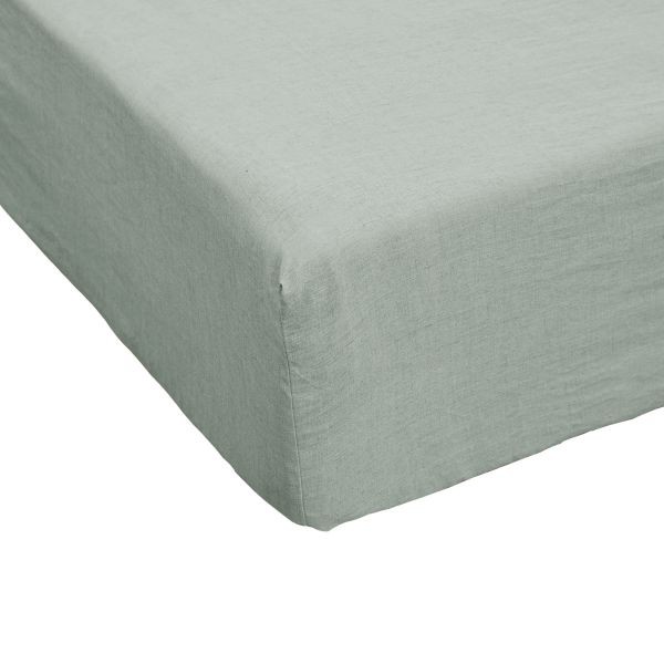 Lin français haut de gamme drap housse 160x200 cm eucalyptus pour literie d'exception