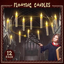 Floating Candle with Wand 12Pcs Magic Hanging Candles Flameless LED Taper Candle