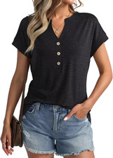 Womens V Neck Cap Sleeve Tops Summer Casual Short Sleeve Shirts Loose Fit Basic