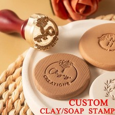 Personalized Custom clay and Soap Stamp with Wooden Handle E542-E583 Red